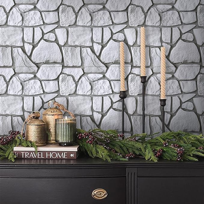 COMSTICKC 3D Faux Gray Stone Wall Sticker Peel and Stick Wall Panels,
