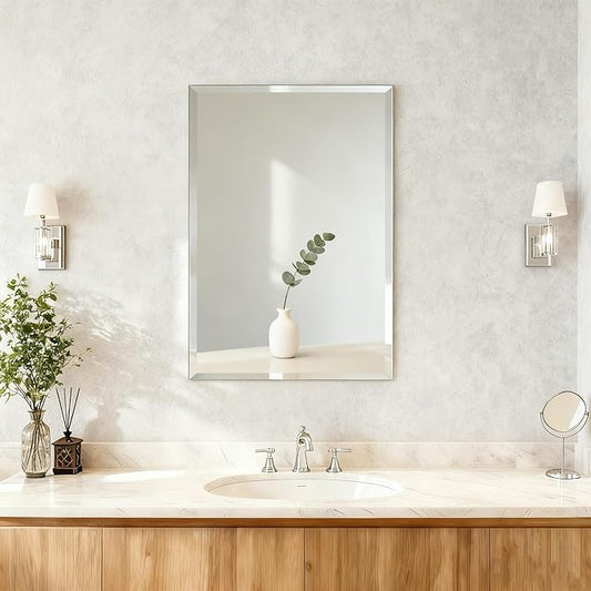Beveled Bathroom Mirror for Wall, Rectangle Frameless Wall Mirror 24" x 16"