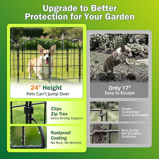 25 Pack Decorative Garden Fence Panels – 27.08ft (L) x 24"(H) Garden Fencing Dog Fence No-Dig Animal Barrier Fence Rustproof Metal Arched Garden Edging for Yard Patio Outdoor Decor Flower Bed