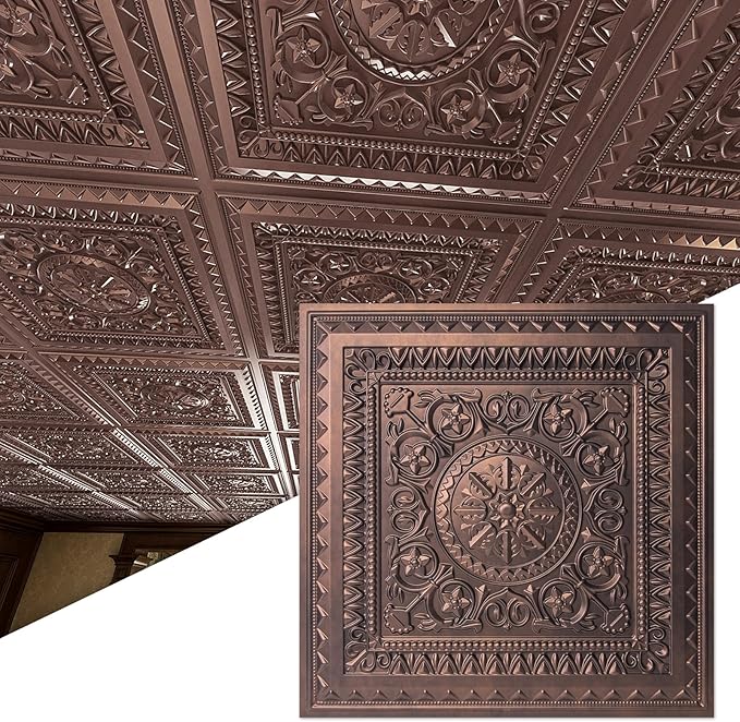 Art3d 12-Pack PVC Drop Ceiling Tiles, 2ft x 2ft, Rose Copper
