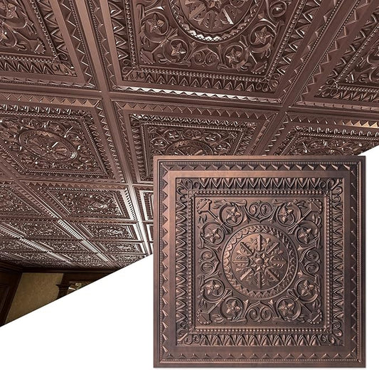 Art3d 12-Pack PVC Drop Ceiling Tiles, 2ft x 2ft, Rose Copper