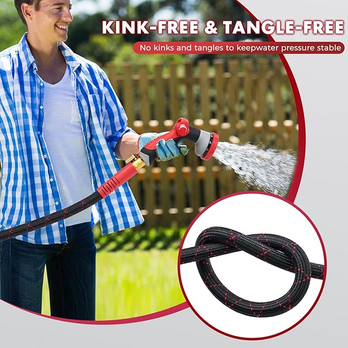 PANYEE 50FT Garden Hose, Flexible Water Hose,Lightweight Non-Expanding Leak Proof hose with 10 Functions Sprayer, Durable, Anti-Kink,Pressure Resistant for Yard, Outdoor
