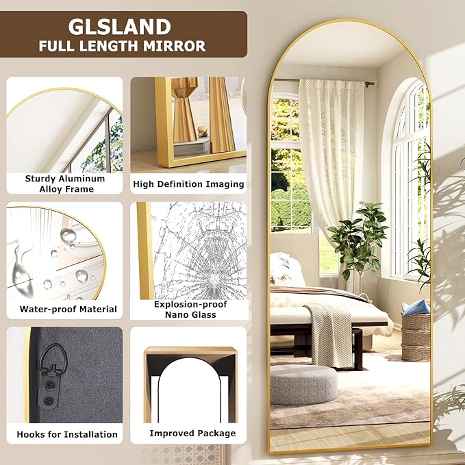 GLSLAND-21x64 inch Full Length Mirror-Aluminum Alloy Frame-Arch Mirror Full