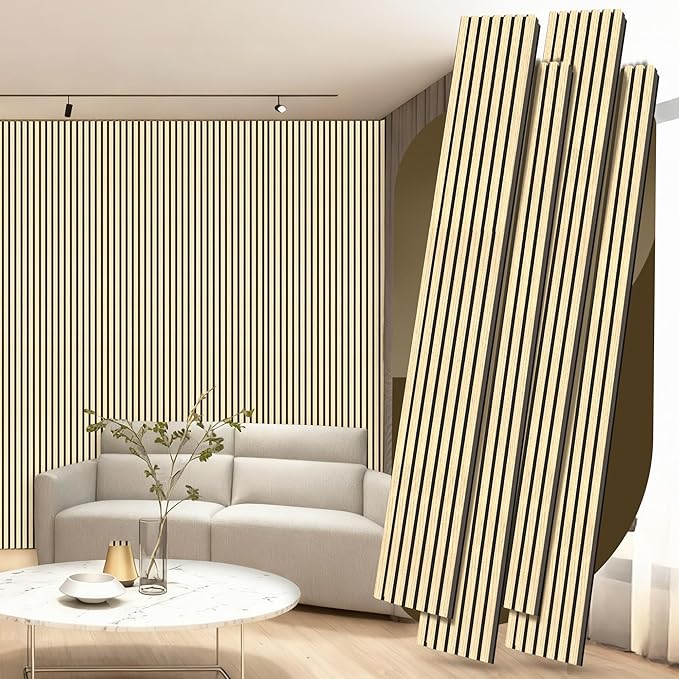4 Pack Wood Panels for Wall, 106.3" × 11" Wood Slat Acoustic Panels, Soundproof