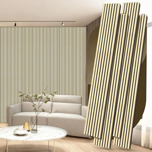 4 Pack Wood Panels for Wall, 106.3" × 11" Wood Slat Acoustic Panels, Soundproof