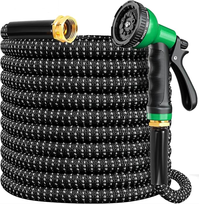 Expandable Garden Hose 100ft, 2026 New No Kink Collapsible Water Hose 100 ft, 10 Function Nozzle, Solid Brass Fittings, Durable Fabric & Latex Core, Lightweight, Flexible for Gardening, Car Washing