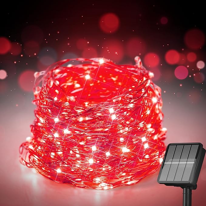 Selarlyt Solar String Lights for Outside, 72Ft 200 LED Solar Fairy Lights with 8 Modes, Solar Powered Fairy Lights Waterproof for Christmas Tree Garden Party Weddingï¼Redï¼