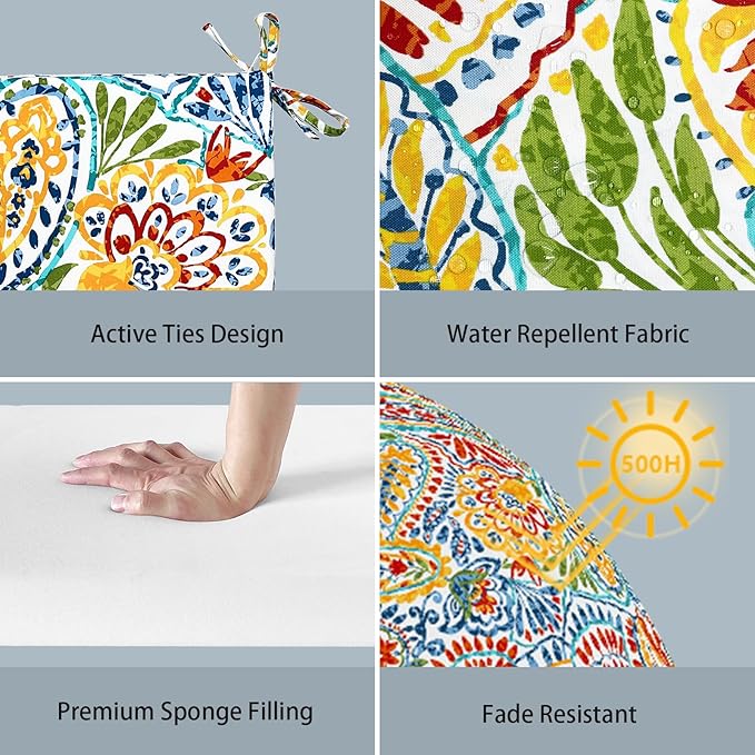 LVTXIII Outdoor Chair Cushions, Water Repellent Patio Furniture Cushions Outdoor Square Chair Pads with Ties for Dining Chairs and Garden Furniture Decoration, 18.5"x16"x2" Set of 4, Paisley Multi