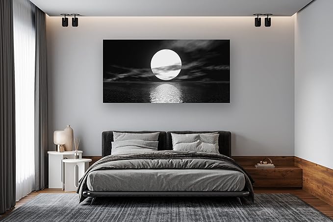 Cao Gen Decor Art S06462 Wall Art Canvas Sea White Full Moon in Night Picture