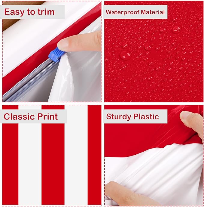 Kochorie 100 Ft x 54 Inch Red & White Striped Tablecloth Roll