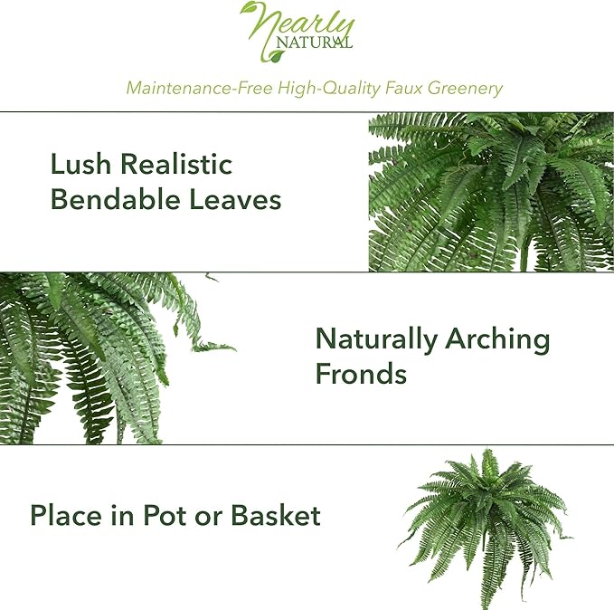 Nearly Natural 48-in Artificial Boston Fern, Large Hanging Fake Plant Wall Decor