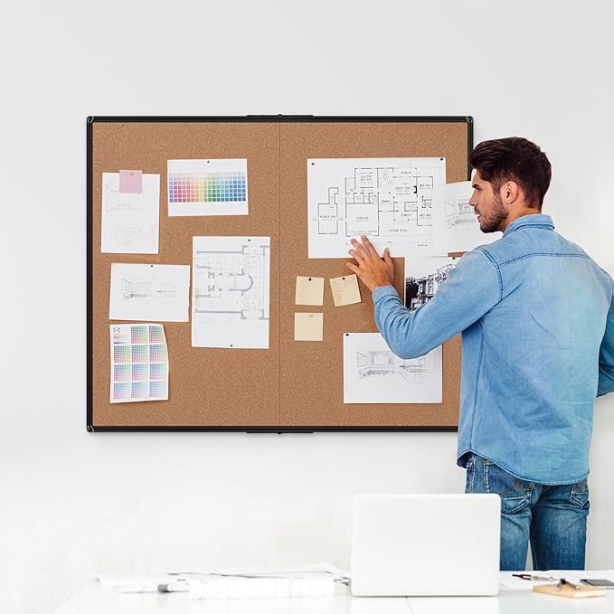 Extra Large Cork Bulletin Board 48" X 48", Foldable Notice Pin Board