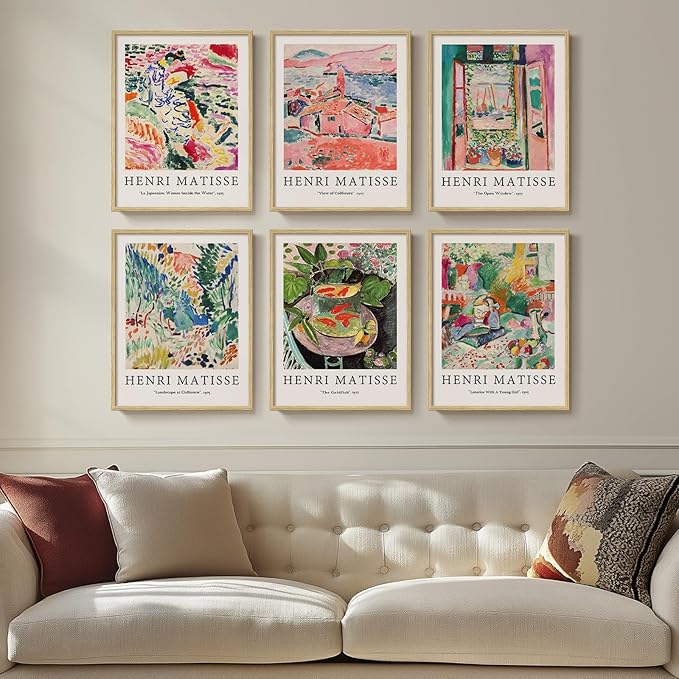 Framed Matisse Wall Art for Living Room, 6 Pieces Abstract Colorful Canvas