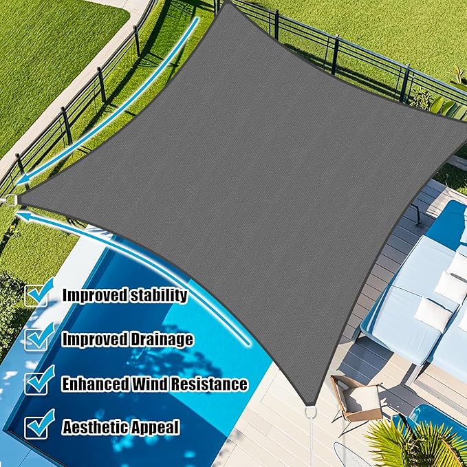 Amagenix Sun Shade Sail 9'X12' Curved Edge Outdoor Shade Canopy Dark Grey Breathable 95% UV Block Shade Cloth for Patio Garden Backyard (We Make Custom Size)
