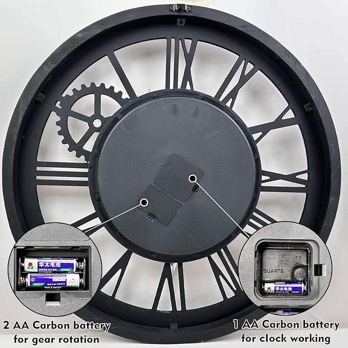 The B-Style Large Wall Clock 24 inch Moving Gear Wall Clock Oversized Vintage