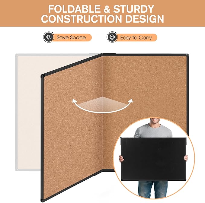Extra Large Cork Bulletin Board 48" X 48", Foldable Notice Pin Board