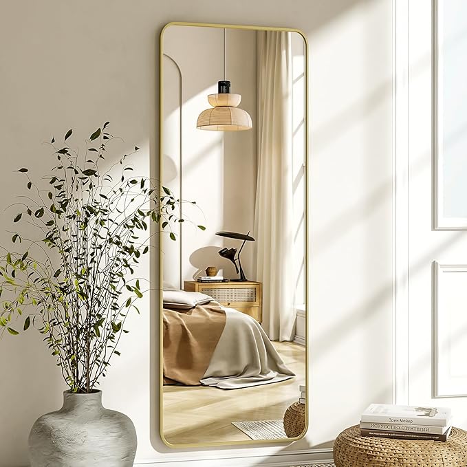 XRAMFY 56"x21" Floor Full Length Mirror Standing Full Body Rounded Corner