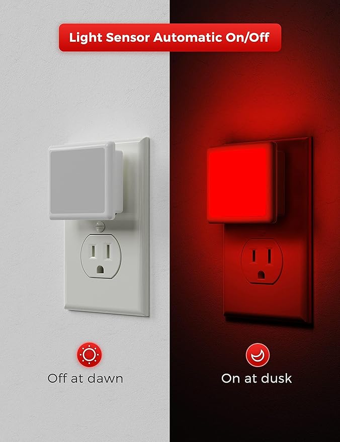 L LOHAS LED Red Night Lights Plug into Wall 2-Pack, 0.3W Plug in Night Light