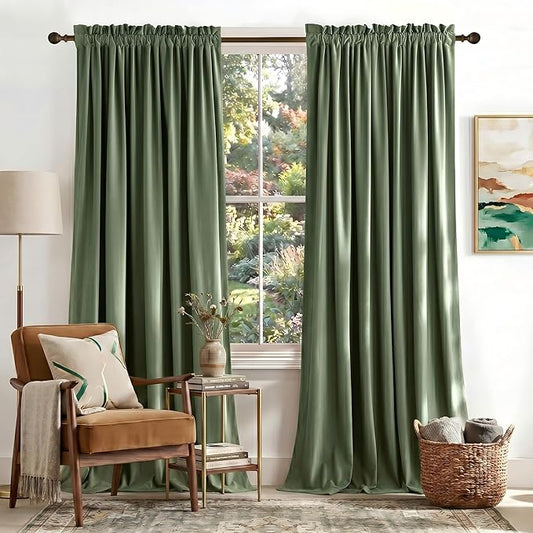 NICETOWN Sage Green Velvet Backdrop Curtains 144 inches Long 2 Panels, Wall