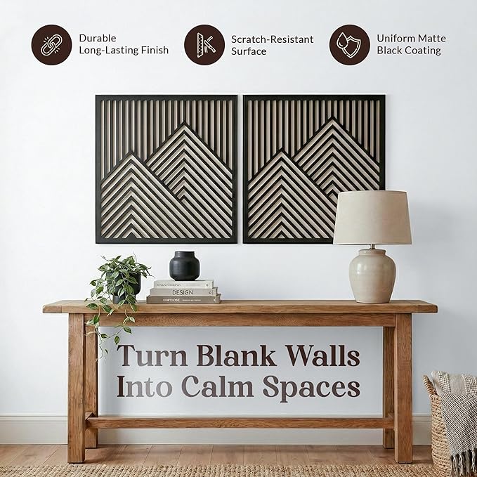 River's Edge Essentials Wood Mountain Wall Decor – Set of 2 Modern Wood Wall Art