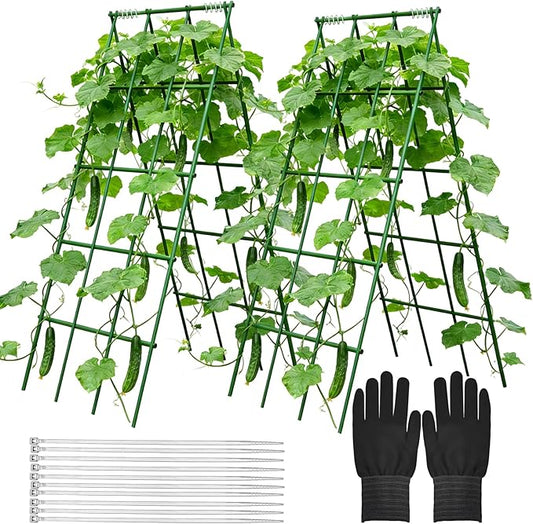 Heavy Duty Cucumber Trellis,2 Pack,No AssemblyGarden Trellis for Climbing Plants Outdoor,Cucumber Trellis, A-Frame Vegetable Frame,Vegetables Peas Beans Squash Cucumber