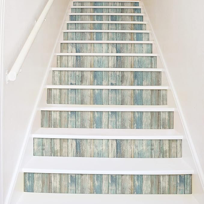 practicalWs 17.71''x 393.7''Blue Distressed Wood Wallpaper Self-Adhesive Peel