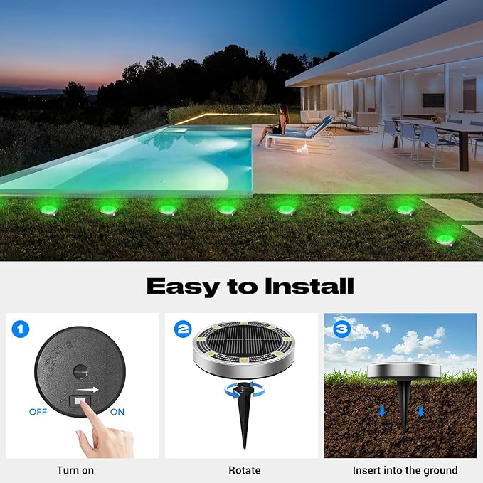 Peasur Solar Ground Lights Outdoor, 12 Pack Flat Solar Powered Disc Lights, IP68 Waterproof, Anti-Rust, Landscape Lighting for Pathway Garden Yard Lawn Walkway Landscape Driveway, Green