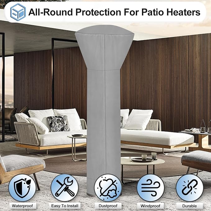 OutdoorLines Waterproof Outdoor Patio Heater Covers with Zipper and Storage Bag, Dust-proof UV-Resistant Windproof Propane Heavy Duty Heater Cover for Standing Heater, 1 Pack-89Hx33Dx19B inch Grey