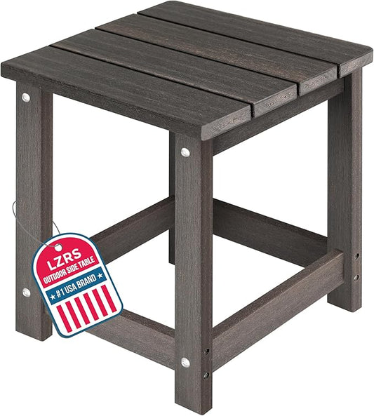 LZRS Square Patio Side Table, Heavy Duty HDPE Outdoor End Table with Wood Texture, Weatherproof Composite Table for Adirondack Chairs, Deck, Pool, Indoor/Outdoor, No Peeling or Cracking(Brown Mixture)