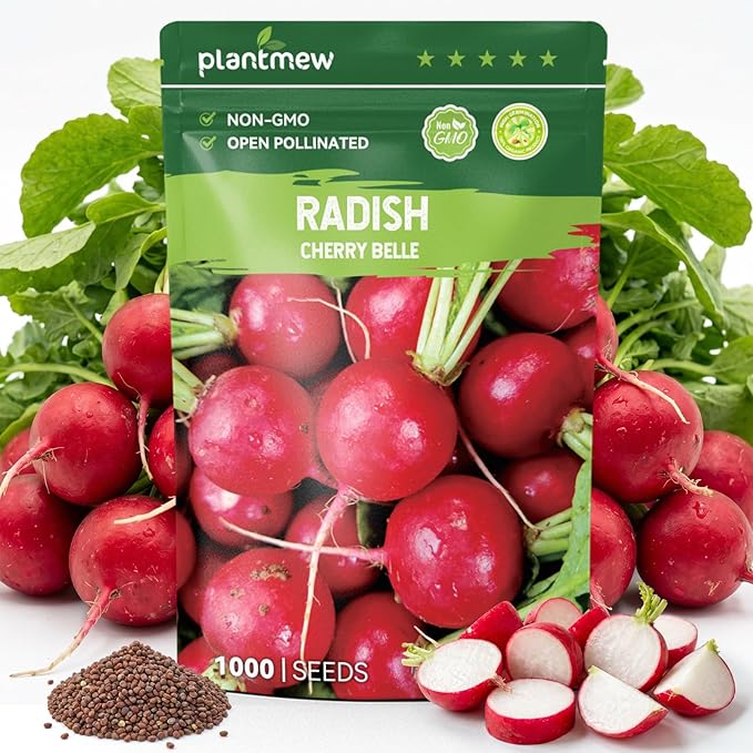 1000 Heirloom Cherry Belle Radish Seeds for Planting â Fast-Growing, Crisp & Mild Flavor, High Germination, Ideal for Home Garden & Container