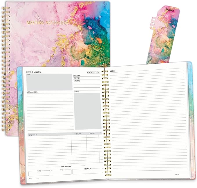 SUNEE Half Meeting Half Note - 8.5"x11" Professional Notebooks for Work - 160 Pages, A4 Size Project Planner, Spiral Meeting Agenda/Minutes Organizer for Women Men, Note Taking, Office & Business