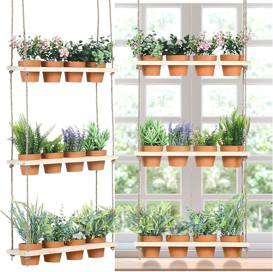 FillTouch 3 Tiered Hanging Herb Planters Hanging Herb Garden Wall