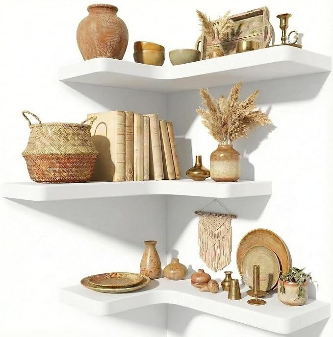16 Inch Solid Wood Floating Corner Shelves 3 Pack