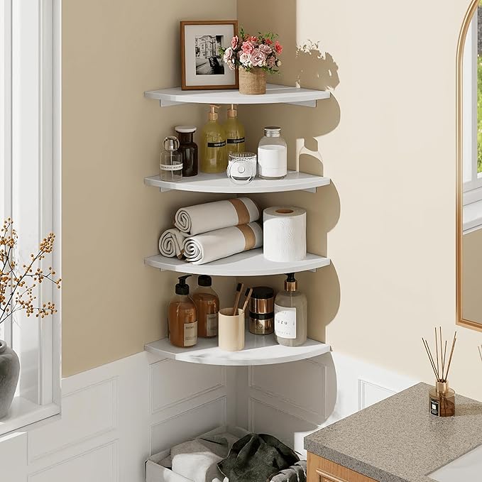 Homode Corner Floating Shelves, 12 Inch Wood Curved Hanging Shelf