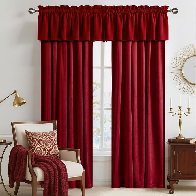 NICETOWN Red Velvet Valance Curtains