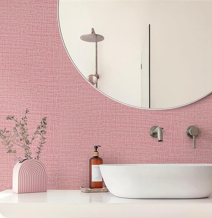 Guvana Grasscloth Peel and Stick Wallpaper Pink Textured Contact Paper Modern