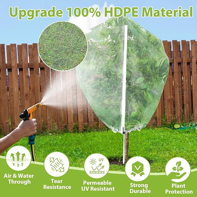 4PCS Fruit Tree Netting with Drawstring and Zipper, 3.93 * 4.92ft Blueberry Bush Netting Cover, Insect Netting for Garden, Garden Fruit Nets Protection from Anti Birds, Bugs