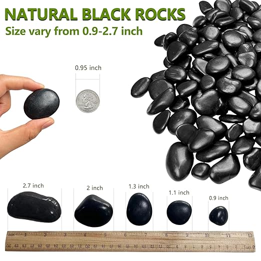 5LB Black Polished River Rocks, 1–2 Inch Landscaping Stones, Large Garden Rocks for Outdoor Landscaping, Plants & Vases Decor