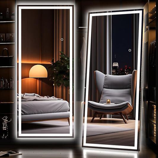 Hasipu Full Length Mirror with Lights, Full Body Dressing Hanging Mounted Mirror