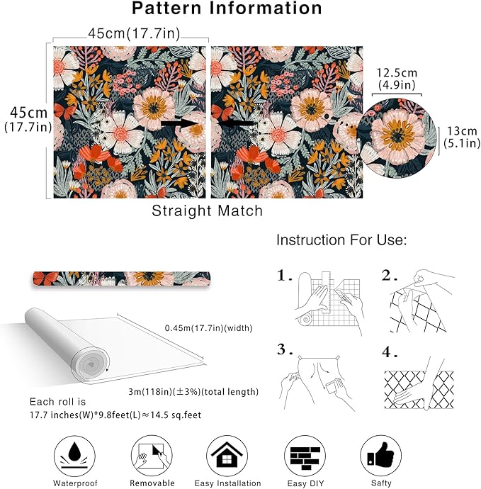 HAOKHOME Boho Peel and Stick Wallpaper Floral Wall Paper Removable