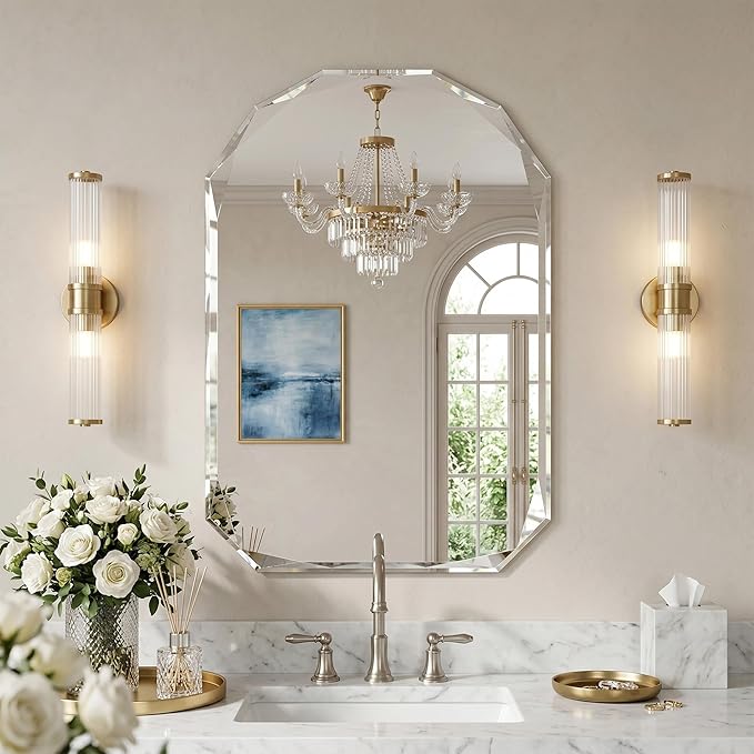 Suidia Bathroom Mirror, Frameless Bathroom Mirror