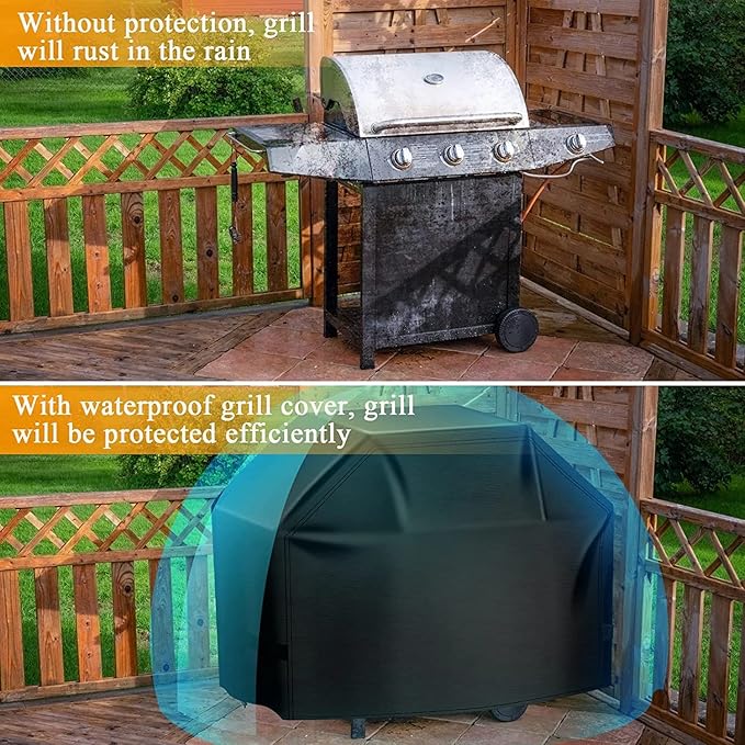 Aoretic Grill Cover 52 inches Gas-BBQ Grill Cover, Waterproof,Anti-UV Material with Hook-and-Loop Straps & Adjustable Hem Drawstring for Weber Nexgrill Char-Broil Monument Dyna-Glo
