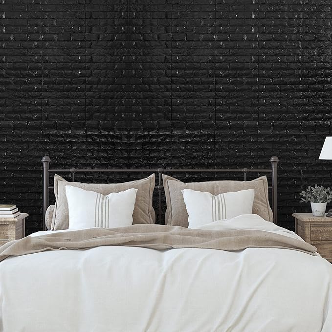 30PCS 3D Wall Panels Peel and Stick Faux Brick Wallpaper Black Self Adhesive
