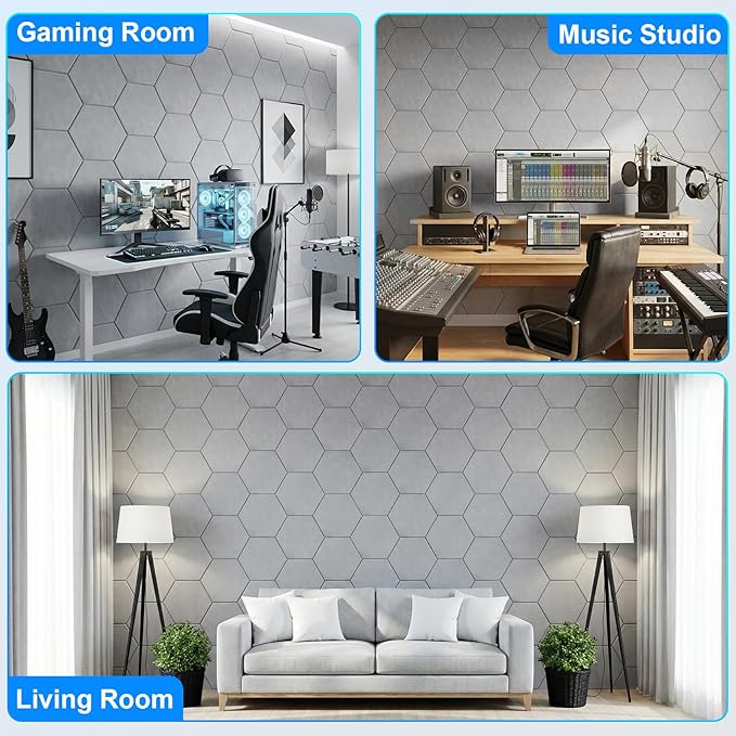 12 Pack Hexagon Acoustic Panels, Self-Adhesive Sound Deadening Panels, Sound