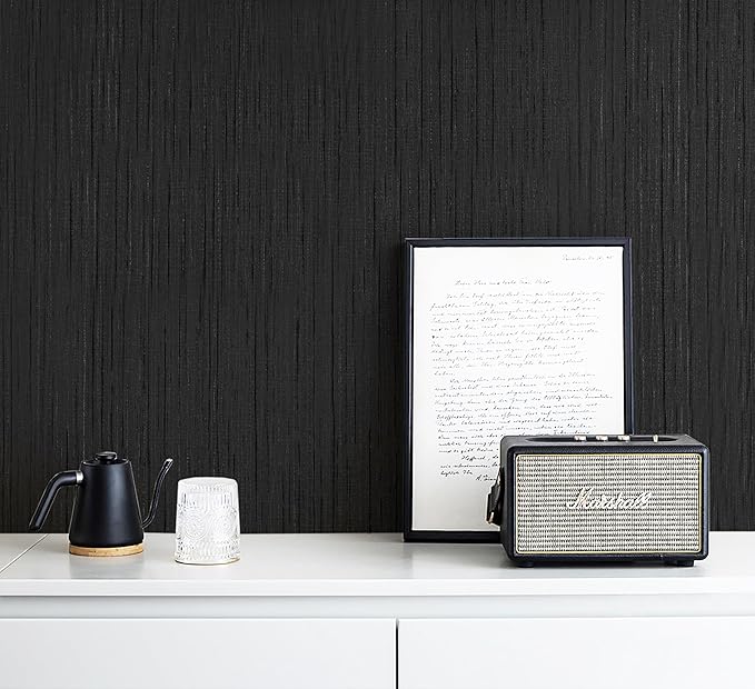 Dviolet Black Grasscloth Textured Fabric Contact Paper