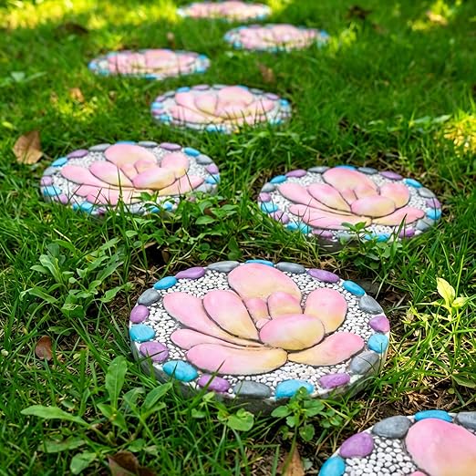 Succulent Pattern Cement Stepping Stones - Garden Stepping Stones Outdoor Pavers for Outside Walkway Gifts for Grandma Garden Stones Decorative Sculpture Yard Art 0.75 * 10 * 10 Inch