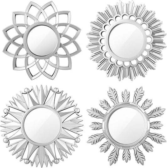Dandat Set of 4 Gold Mirrors for Wall Decor Small Circle Flowers Mirrors