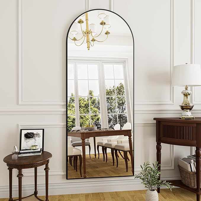 Rowjut Full Length Mirror Arched Floor Length Mirrors, Aluminum Frame