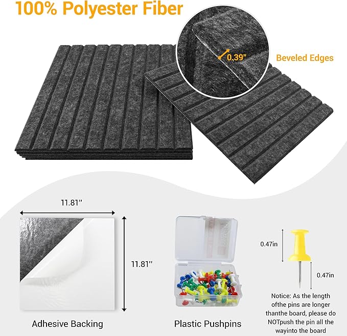 Cork Board Tiles for Wall with Push Pins, Removable 36" x 24" Slat Bulletin