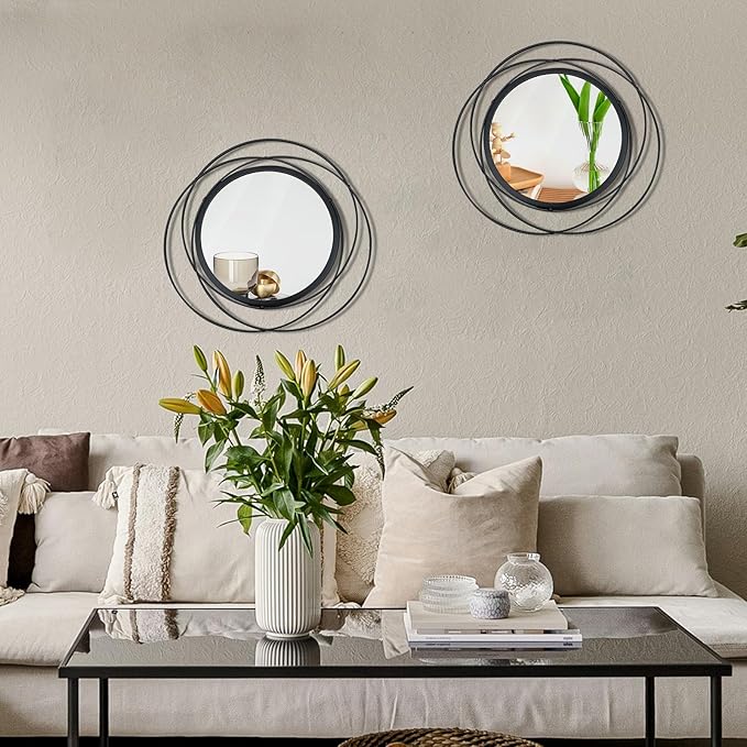 2 Set. Circle Mirrors for Wall Decor for Living Room Bedroom Bathroom Entryway
